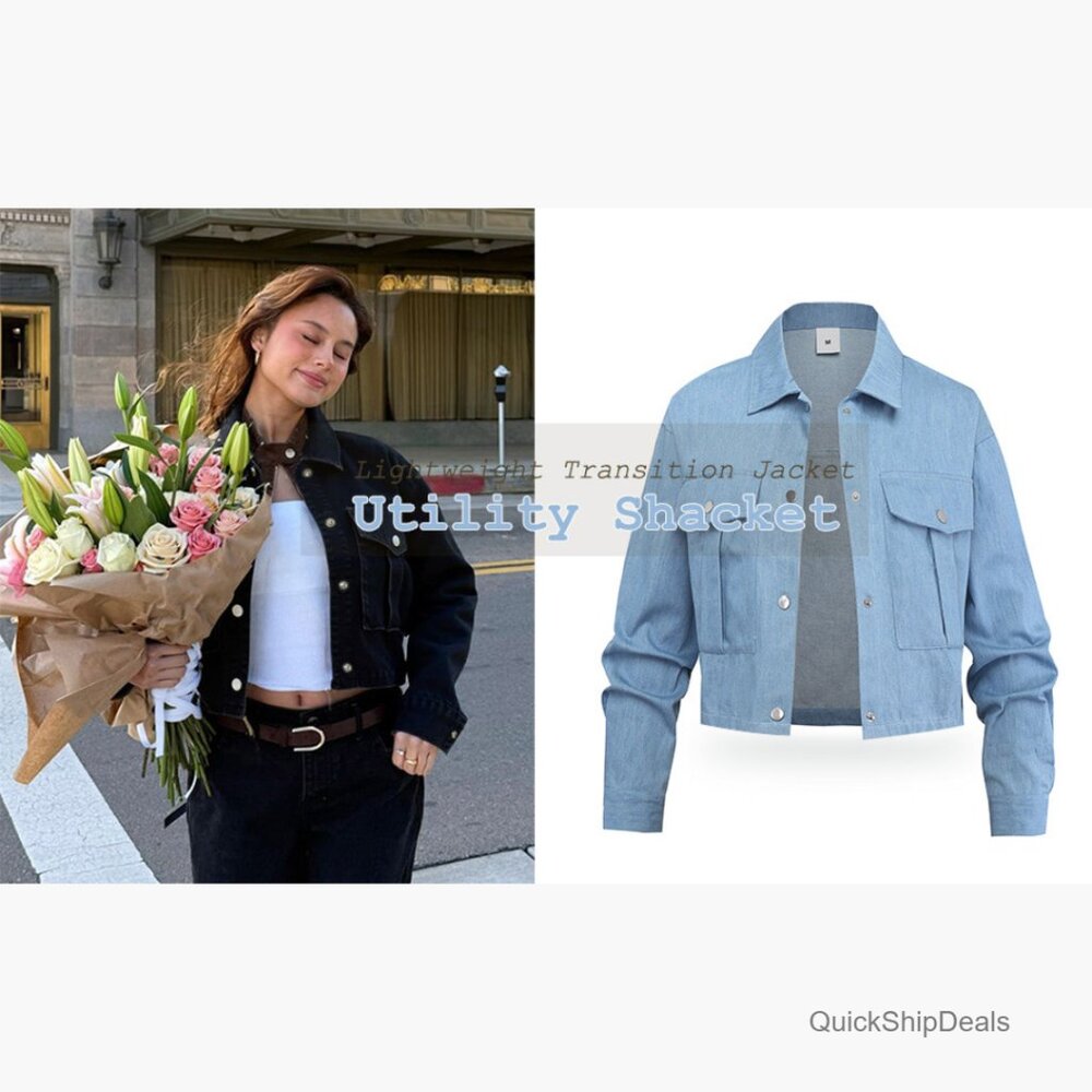 Cropped Utility Shacket Casual Jacket Cotton Blen… - image 5